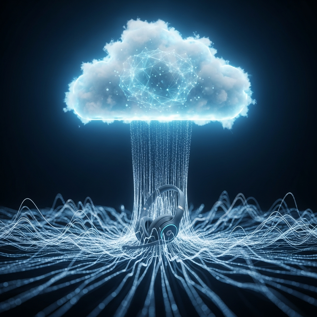 Cloud-Telefonie – Modernes Headset mit Soundwellen